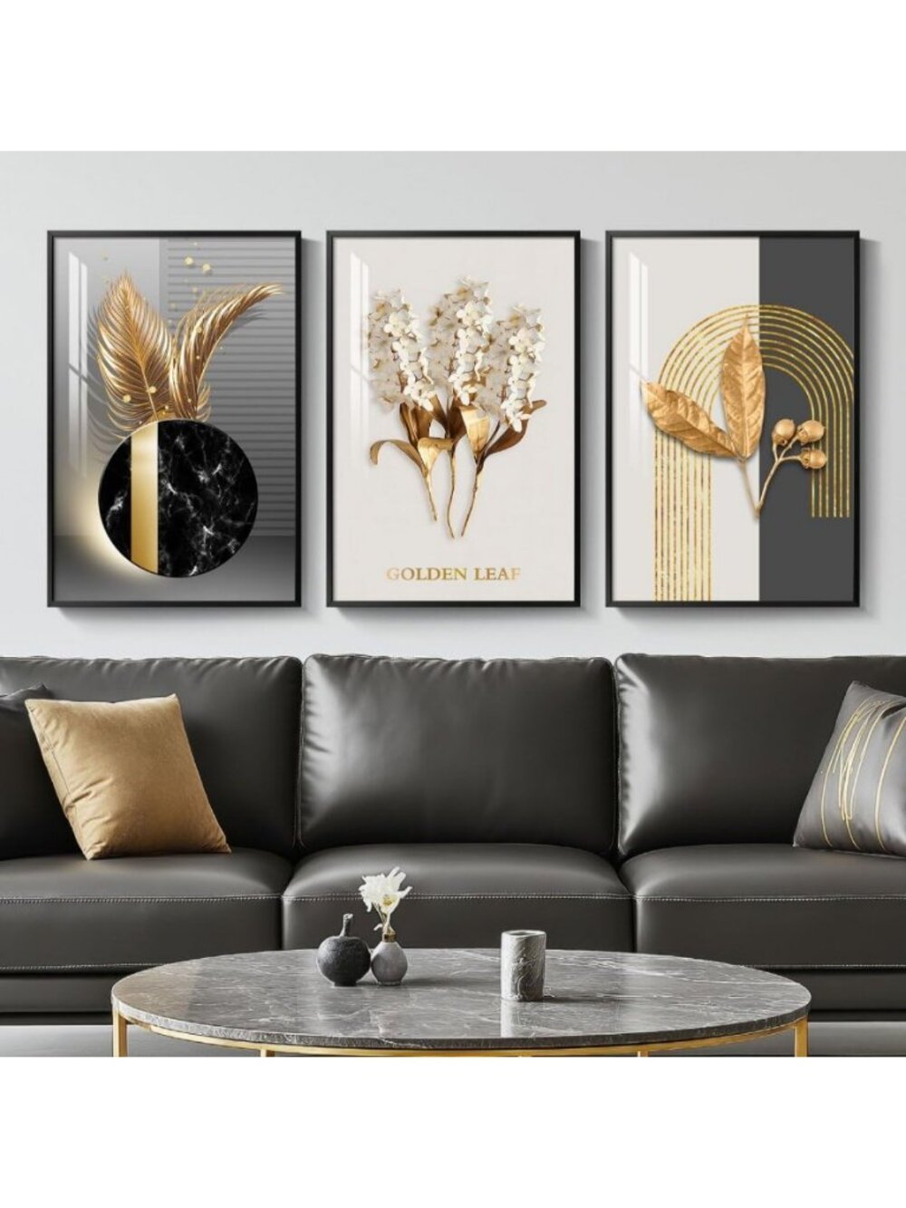 Modern Luxury Black & White Framed Wall Art Set - 3 Pieces, 16x24 In Decor